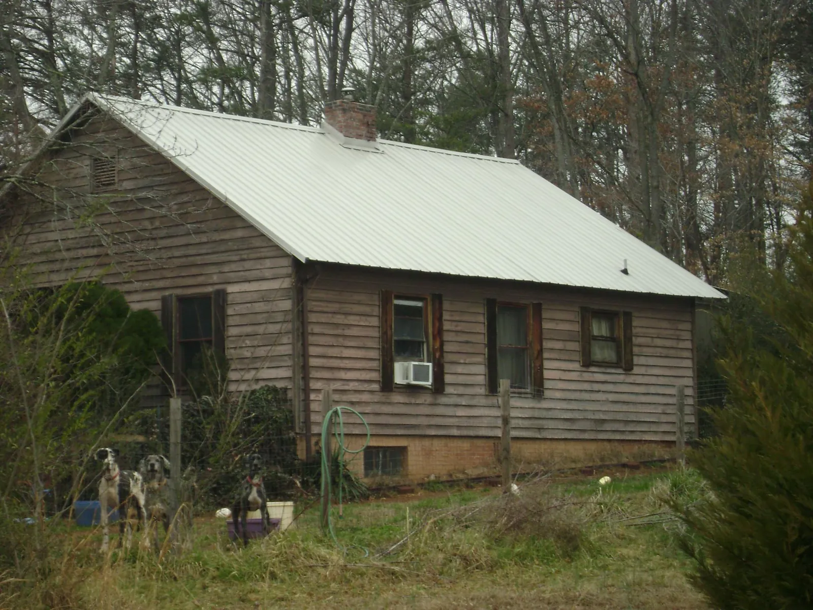 White metal roof on an old wood sided farmhouse, from a Metal Roof Installation job in Bertha